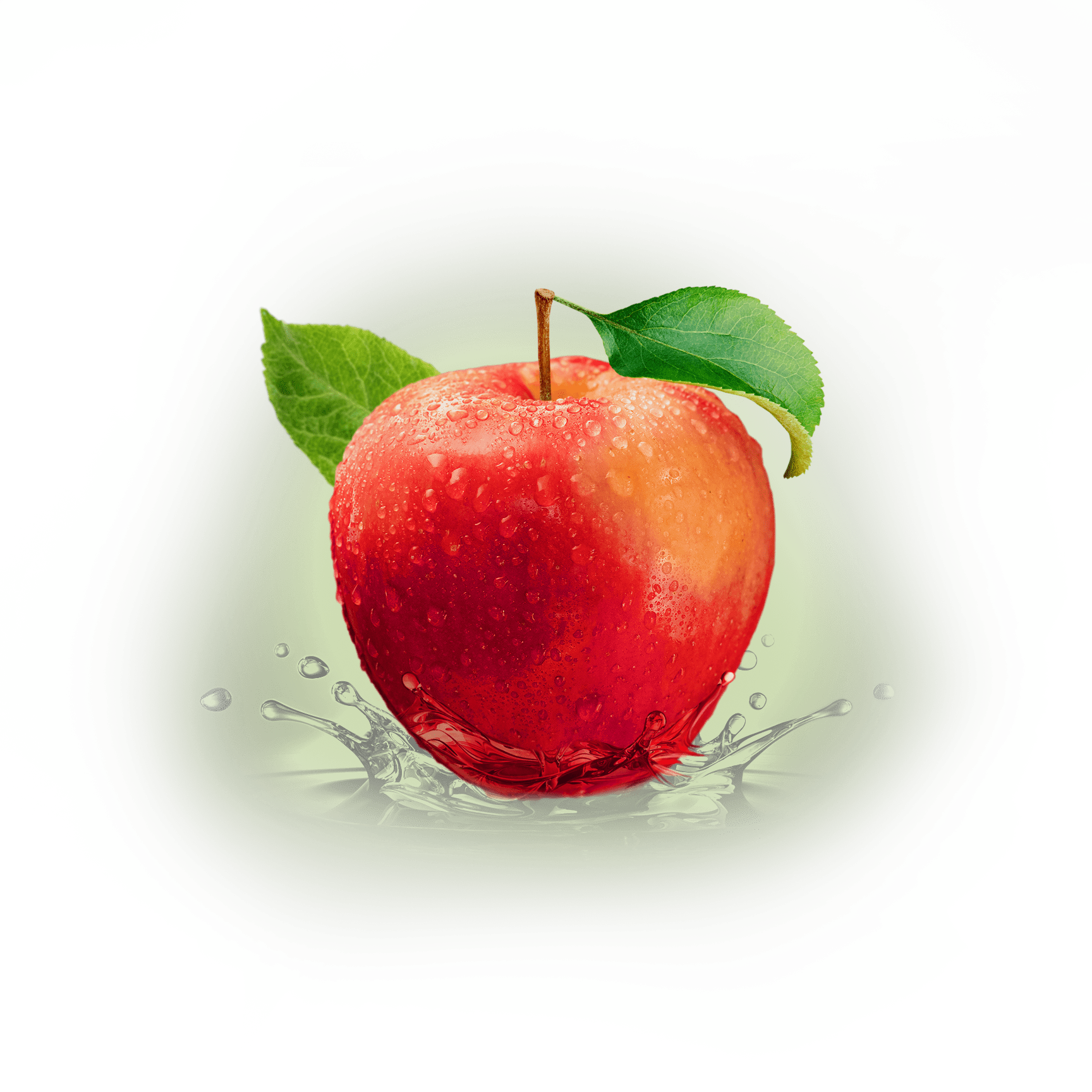 a large juicy red apple with bright green leaves