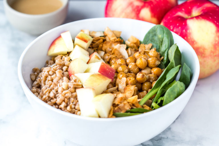 Vegan Apple Farro Bowls with Maple Tahini Dressing SweeTango